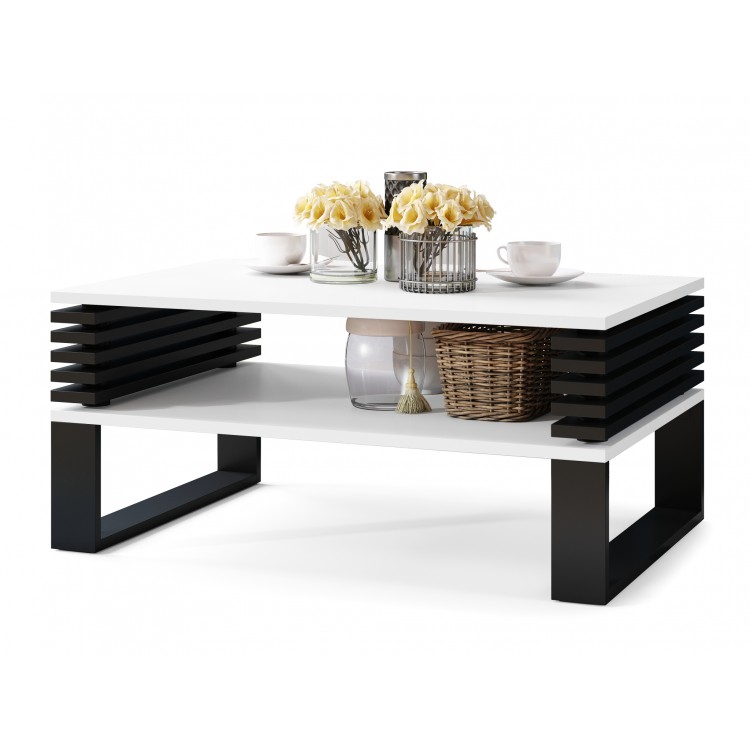 Correlaat Verzadigen canvas GOKEE wit mat/zwart mat - moderne salontafel met legplank