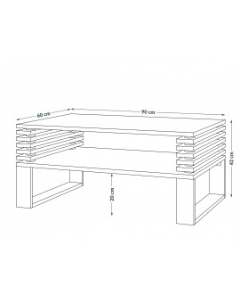 GOKEE wit mat/zwart mat - moderne salontafel met legplank