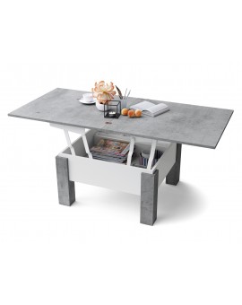 OSLO beton / wit mat, uitklapbare salontafel met in hoogte verstelbaar blad