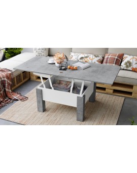 OSLO beton / wit mat, uitklapbare salontafel met in hoogte verstelbaar blad
