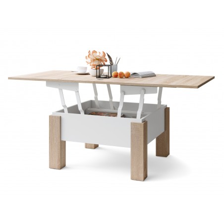 Verstelbare Salontafel Met LED, 100x50x44 Cm, Met 2 Lades En Opbergruimte Bluetooth Bediening Kleur Zwart