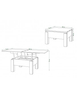 OSLO eiken artisan / zwart mat, uitklapbare salontafel met in hoogte verstelbaar  blad