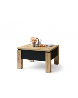 OSLO eiken artisan / zwart mat, uitklapbare salontafel met in hoogte verstelbaar  blad