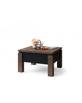 OSLO bruin eiken / zwart mat, uitklapbare salontafel met in hoogte verstelbaar blad