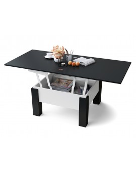 OSLO zwart mat / wit mat, uitklapbare salontafel met in hoogte verstelbaar blad