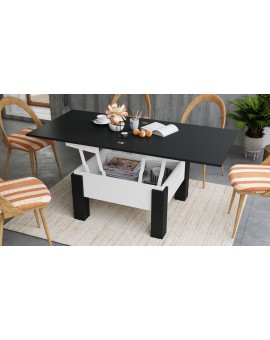 OSLO zwart mat / wit mat, uitklapbare salontafel met in hoogte verstelbaar blad