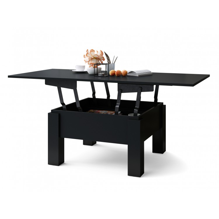 OSLO zwart mat, salontafel in hoogte verstelbaar blad