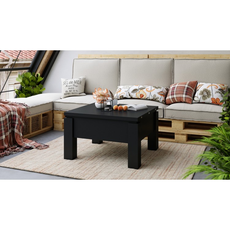 Gecombineerde salontafel met hefblad en vakken - Spaanplaat - Zwart en wit