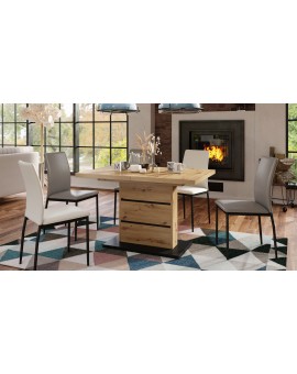 PIANO eiken artisan / zwart mat - moderne uitschuifbare tafel tot 200 cm