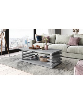 PORTO Beton Millennium - MODERNE KOFFIETAFEL MET LAMELLEN 2IN1, OP WIELEN/POTEN