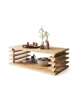 PORTO Eik Artisan - MODERNE KOFFIETAFEL MET LAMELLEN 2IN1, OP WIELEN/POTEN