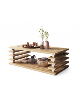 PORTO Eik Wotan - MODERNE KOFFIETAFEL MET LAMELLEN 2IN1, OP WIELEN/POTEN