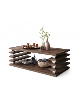 PORTO Eik Bruin - MODERNE KOFFIETAFEL MET LAMELLEN 2IN1, OP WIELEN/POTEN
