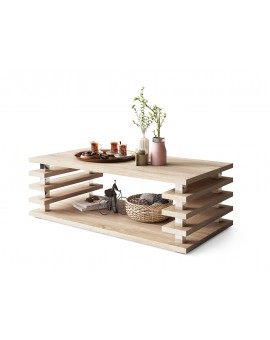 PORTO Eik Sonoma - MODERNE KOFFIETAFEL MET LAMELLEN 2IN1, OP WIELEN/POTEN