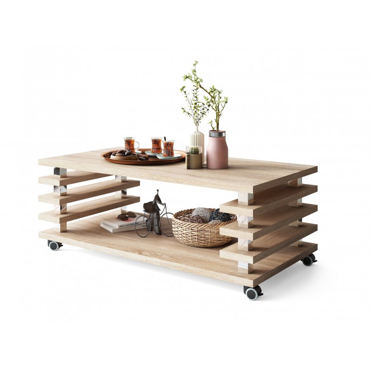 PORTO Eik Sonoma - MODERNE KOFFIETAFEL MET LAMELLEN 2IN1, OP WIELEN/POTEN PORTO Eik Sonoma - MODERNE KOFFIETAFEL MET LAMELLEN 2IN1, OP WIELEN/POTEN