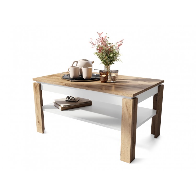 ASTI-R Wotan eiken/wit mat - moderne salontafel met uitschuifbaar blad