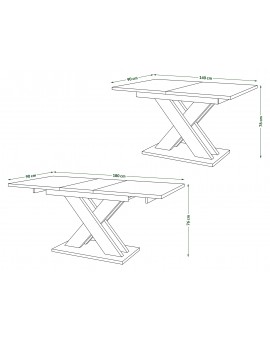 KARO Wit mat/zwart at - MODERNE UITSCHUIFBARE TAFEL TOT 180 cm!