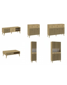Salontafel BERLINI 2S Artisan eiken/zwart- TAFEL MET LADEN EN GERIBBELDE VOORPANELEN
