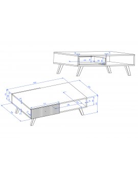 Salontafel BERLINI 2S Artisan eiken/zwart- TAFEL MET LADEN EN GERIBBELDE VOORPANELEN