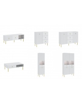 Kast VIENNA RTV 135 1D Wit mat/goud - MET GERIBBELDE FRONTEN