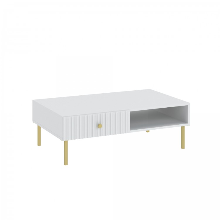 Salontafel VIENNA 2S Wit mat/goud - TAFEL MET LADEN EN GERIBBELDE VOORPANELEN Salontafel VIENNA 2S Wit mat/goud - TAFEL MET LADEN EN GERIBBELDE VOORPANELEN