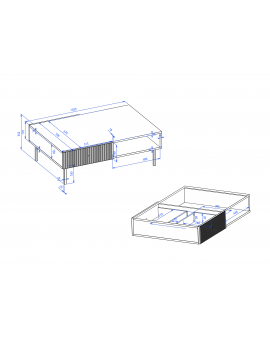 Salontafel VIENNA 2S Antraciet/zwart - TAFEL MET LADEN EN GERIBBELDE VOORPANELEN