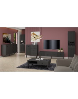 Salontafel VIENNA 2S Antraciet/zwart - TAFEL MET LADEN EN GERIBBELDE VOORPANELEN