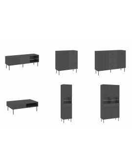 Salontafel VIENNA 2S Antraciet/zwart - TAFEL MET LADEN EN GERIBBELDE VOORPANELEN