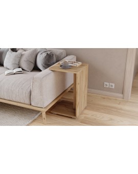 HUGO Eik Ambacht Goud - BIJZETTAFEL 2in1 OP WIELEN/POTEN - MOBIELE BIJZETTAFEL VOOR WOONKAMER/SLAAPKAMER/KINDERKAMER