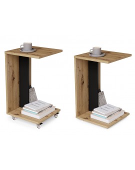 HUGO Artisan Eik/Zwart - BIJZETTAFEL 2in1 OP WIELEN/POTEN - MOBIELE BIJZETTAFEL VOOR WOONKAMER/SLAAPKAMER/KINDERKAMER