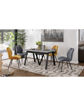 AVERY Beton Millenium/onderkant zwart - LOFT/INDUSTRIËLE TAFEL VOOR WOONKAMER/EETKAMER UITKLAPBAAR TOT 290 cm!