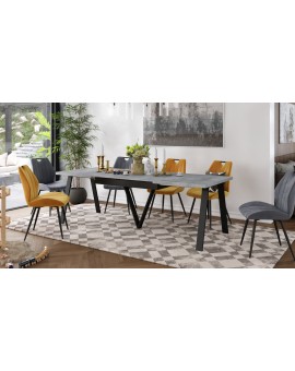 AVERY Beton Millenium/onderkant zwart - LOFT/INDUSTRIËLE TAFEL VOOR WOONKAMER/EETKAMER UITKLAPBAAR TOT 290 cm!