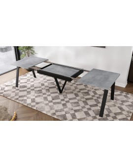 AVERY Beton Millenium/onderkant zwart - LOFT/INDUSTRIËLE TAFEL VOOR WOONKAMER/EETKAMER UITKLAPBAAR TOT 290 cm!