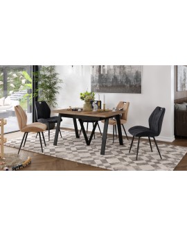 AVERY eik Halifax vertind/onderkant zwart - LOFT/INDUSTRIËLE TAFEL VOOR WOONKAMER/EETKAMER UITKLAPBAAR TOT 290 cm!