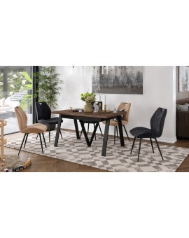AVERY eik bruin/onderkant zwart - LOFT/INDUSTRIËLE TAFEL VOOR WOONKAMER/EETKAMER UITKLAPBAAR TOT 290 cm!