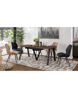 AVERY eik bruin/onderkant zwart - LOFT/INDUSTRIËLE TAFEL VOOR WOONKAMER/EETKAMER UITKLAPBAAR TOT 290 cm!