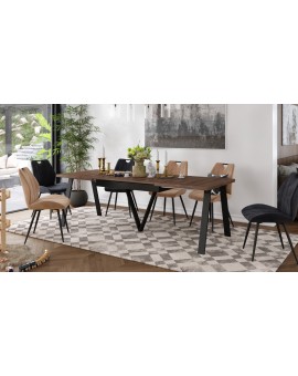 AVERY eik bruin/onderkant zwart - LOFT/INDUSTRIËLE TAFEL VOOR WOONKAMER/EETKAMER UITKLAPBAAR TOT 290 cm!