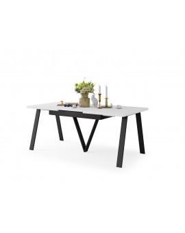 AVERY Wit mat/onderkant zwart - LOFT/INDUSTRIËLE TAFEL VOOR WOONKAMER/EETKAMER UITKLAPBAAR TOT 290 cm!