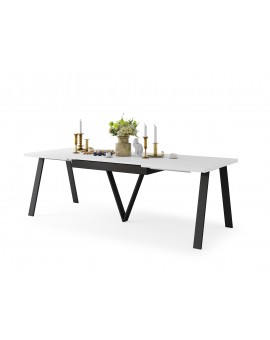 AVERY Wit mat/onderkant zwart - LOFT/INDUSTRIËLE TAFEL VOOR WOONKAMER/EETKAMER UITKLAPBAAR TOT 290 cm!