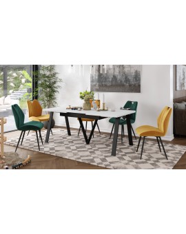 AVERY Wit mat/onderkant zwart - LOFT/INDUSTRIËLE TAFEL VOOR WOONKAMER/EETKAMER UITKLAPBAAR TOT 290 cm!