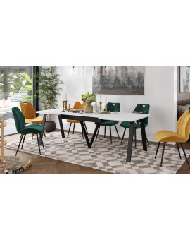 AVERY Wit mat/onderkant zwart - LOFT/INDUSTRIËLE TAFEL VOOR WOONKAMER/EETKAMER UITKLAPBAAR TOT 290 cm!