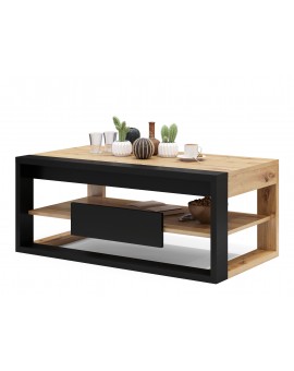FRAME EIK Artisan/Zwart mat - MODERNE TAFEL MET OPTILBAAR TAFELBLAD/IN HOOGTE VERSTELBAAR TAFELBLAD + OPBERGVAK + PLANK