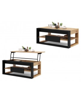 FRAME EIK Artisan/Zwart mat - MODERNE TAFEL MET OPTILBAAR TAFELBLAD/IN HOOGTE VERSTELBAAR TAFELBLAD + OPBERGVAK + PLANK