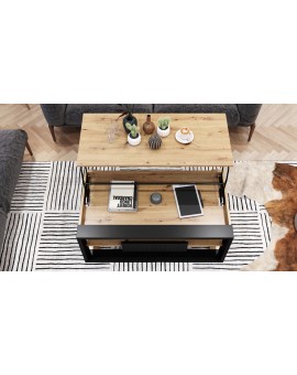 FRAME EIK Artisan/Zwart mat - MODERNE TAFEL MET OPTILBAAR TAFELBLAD/IN HOOGTE VERSTELBAAR TAFELBLAD + OPBERGVAK + PLANK
