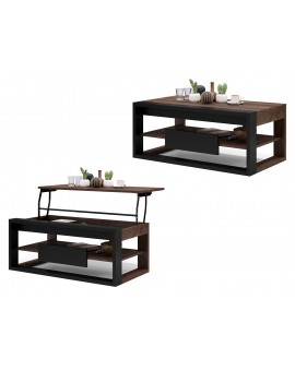 FRAME EIK Bruin/Zwart mat - MODERNE TAFEL MET OPTILBAAR TAFELBLAD/IN HOOGTE VERSTELBAAR TAFELBLAD + OPBERGVAK + PLANK