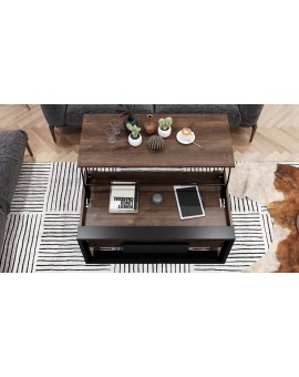 FRAME EIK Bruin/Zwart mat - MODERNE TAFEL MET OPTILBAAR TAFELBLAD/IN HOOGTE VERSTELBAAR TAFELBLAD + OPBERGVAK + PLANK
