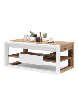 FRAME Eik Wotan/Wit Mat - MODERNE TAFEL MET OPTILBAAR TAFELBLAD/IN HOOGTE VERSTELBAAR TAFELBLAD + OPBERGVAK + PLANK