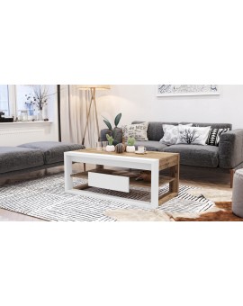 FRAME Eik Wotan/Wit Mat - MODERNE TAFEL MET OPTILBAAR TAFELBLAD/IN HOOGTE VERSTELBAAR TAFELBLAD + OPBERGVAK + PLANK
