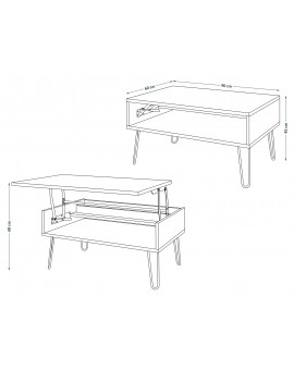 HAIRPIN S-90 Eik Bruin/Zwart Mat - MODERNE KOFFIETAFEL MET OPKLAPBARE TAFEL + OPBERGVAK + PLANK