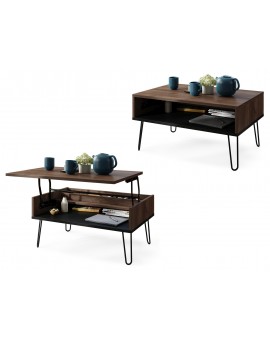 HAIRPIN S-90 Eik Bruin/Zwart Mat - MODERNE KOFFIETAFEL MET OPKLAPBARE TAFEL + OPBERGVAK + PLANK